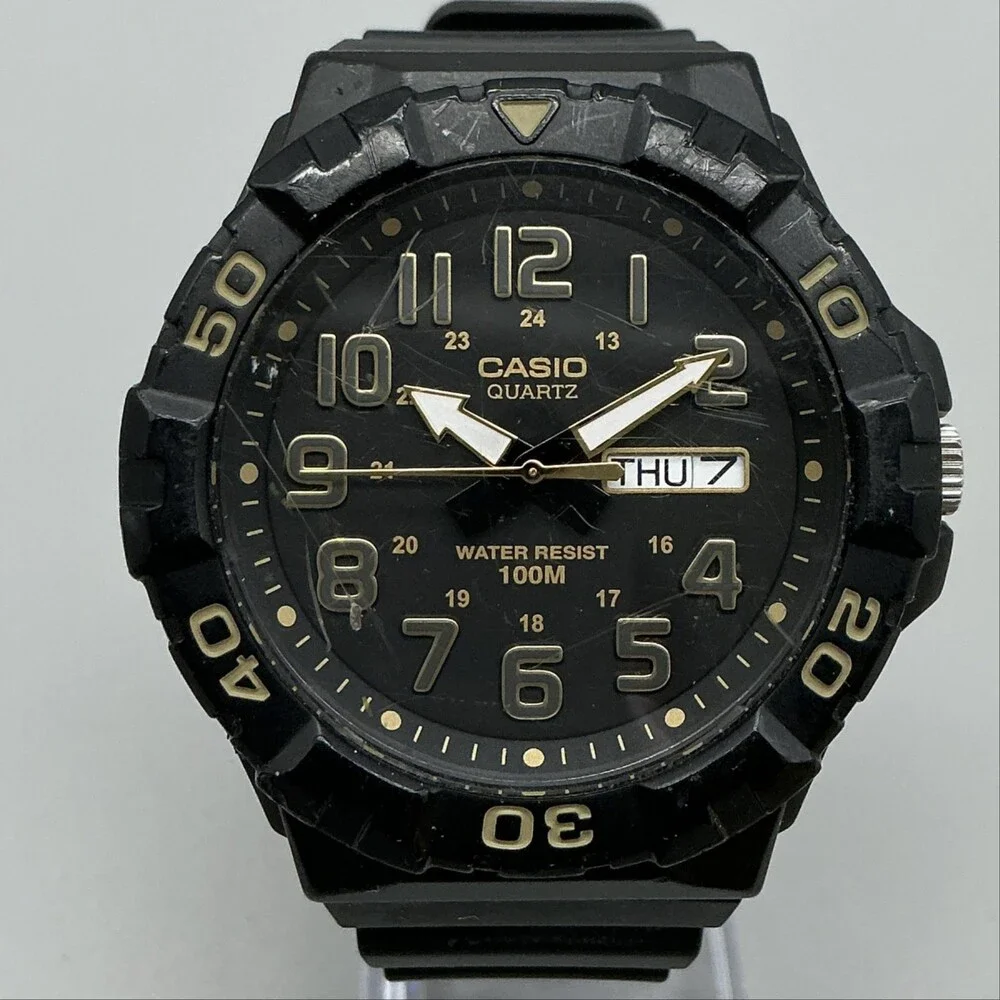 Casio MRW-210H Mens Watch 50mm Black Dial Black Resin Day Date 100M WR